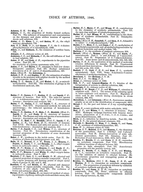Index of authors, 1946