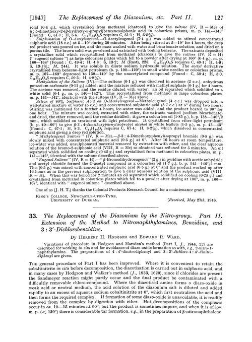 33. The replacement of the diazonium by the nitro-group. Part II. Extension of the method to nitronaphthylamines, benzidine, and 3 : 3′-dichlorobenzidine