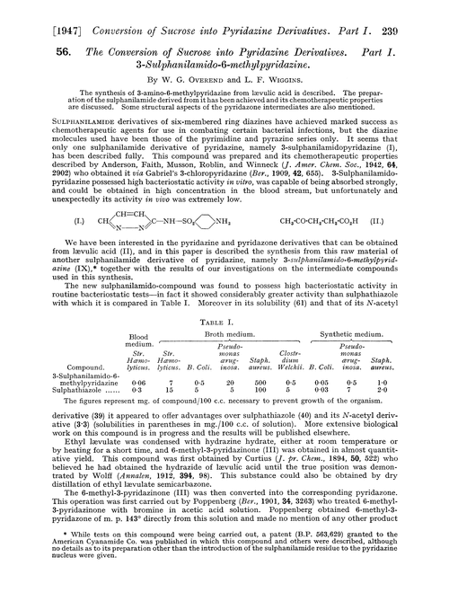 56. The conversion of sucrose into pyridazine derivatives. Part I. 3-Sulphanilamido-6-methylpyridazine