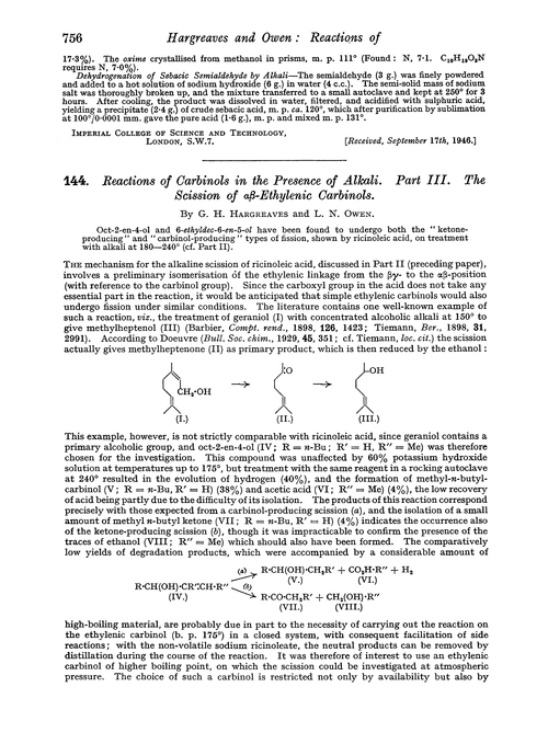 144. Reactions of carbinols in the presence of alkali. Part III. The scission of αβ-ethylenic carbinols