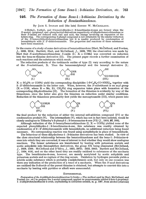 146. The formation of some benz-1 : 3-thiazine derivatives by the reduction of benzisothiazolones