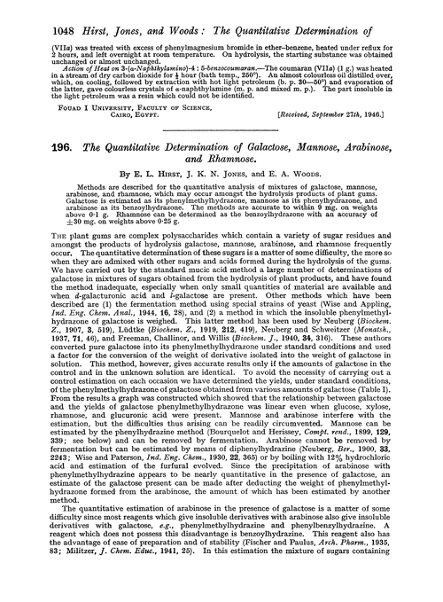 196. The quantitative determination of galactose, mannose, arabinose, and rhamnose