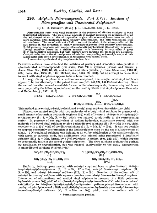 296. Aliphatic nitro-compounds. Part XVII. Reaction of nitro-paraffins with unsaturated sulphones