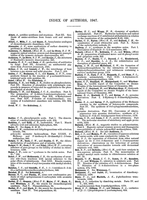 Index of authors, 1947
