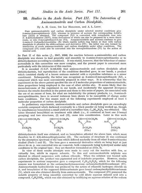 50. Studies in the azole series. Part III. The interaction of aminoacetonitrile and carbon disulphide