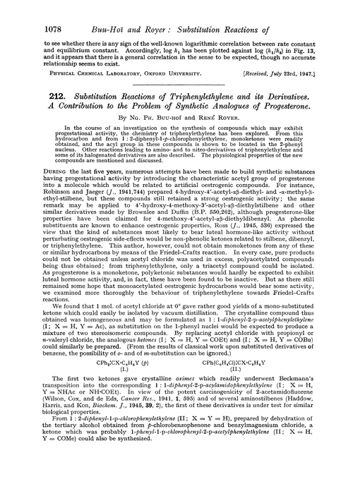 212. Substitution reactions of triphenylethylene and its derivatives. A contribution to the problem of synthetic analogues of progesterone
