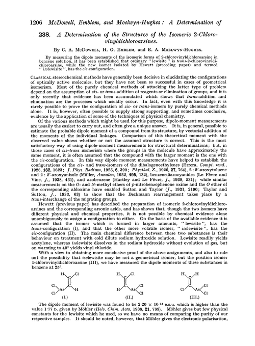 238. A determination of the structures of the isomeric 2-chlorovinyldichloroarsines