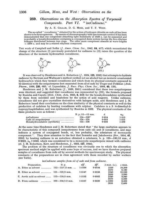 259. Observations on the absorption spectra of terpenoid compounds. Part VI. “isocadinene”