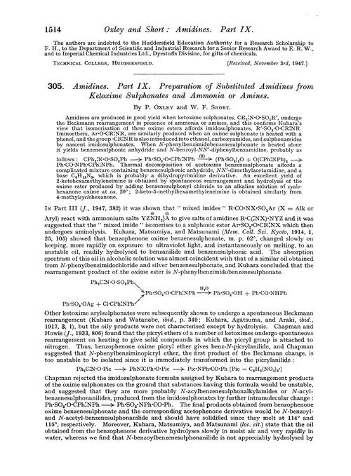 305. Amidines. Part IX. Preparation of substituted amidines from ketoxime sulphonates and ammonia or amines