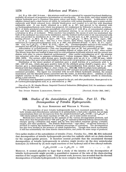 318. Studies of the autoxidation of tetralin. Part II. The decomposition of tetralin hydroperoxide