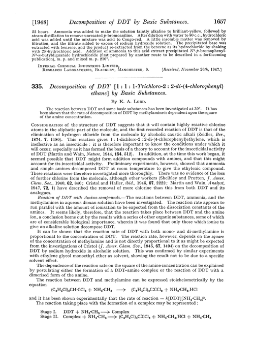 335. Decomposition of DDT [1 : 1 : 1-trichloro-2 : 2-di-(4-chlorophenyl)-ethane] by basic substances