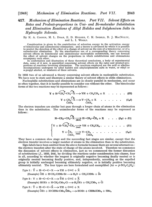 417. Mechanism of elimination reactions. Part VII. Solvent effects on rates and product-proportions in uni- and bi-molecular substitution and elimination reactions of alkyl halides and sulphonium salts in hydroxylic solvents
