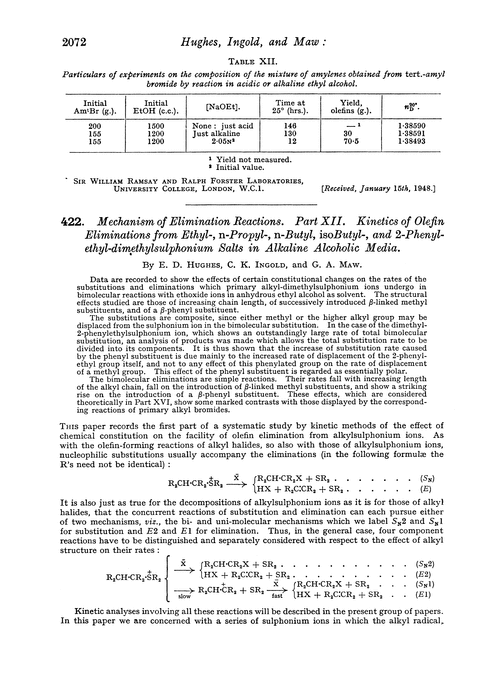 422. Mechanism of elimination reactions. Part XII. Kinetics of olefin eliminations from ethyl-, n-propyl-, n-butyl, isobutyl-, and 2-phenyl-ethyl-dimethylsulphonium salts in alkaline alcoholic media