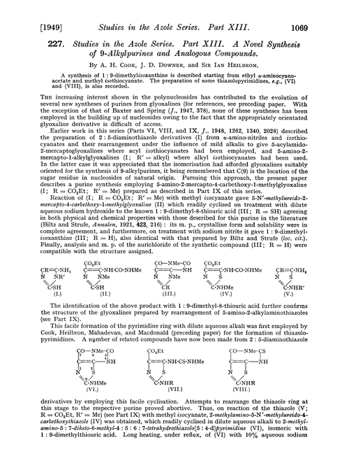 227. Studies in the azole series. Part XIII. A novel synthesis of 9-alkylpurines and analogous compounds