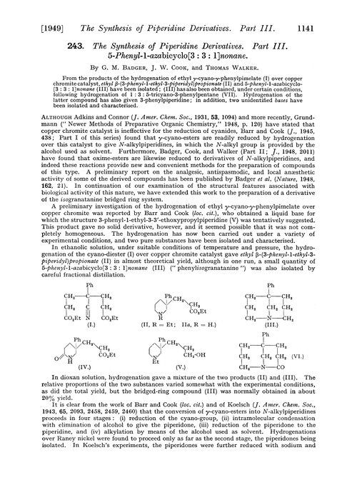 243. The synthesis of piperidine derivatives. Part III. 5-Phenyl-1-azabicyclo[3 : 3 : 1]nonane