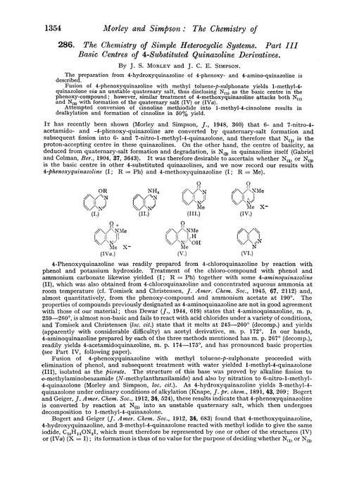 286. The chemistry of simple heterocyclic systems. Part III. Basic centres of 4-substituted quinazoline derivatives