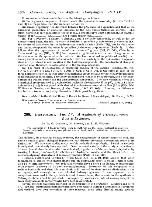 288. Deoxy-sugars. Part IV. A synthesis of 2-deoxy-D-ribose from D-erythrose