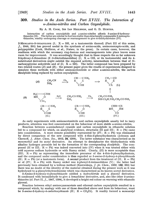 309. Studies in the azole series. Part XVIII. The interaction of α-amino-nitriles and carbon oxysulphide