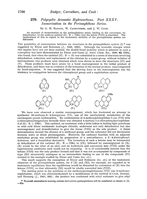 379. Polycyclic aromatic hydrocarbons. Part XXXV. Isomerization in the perinaphthene series