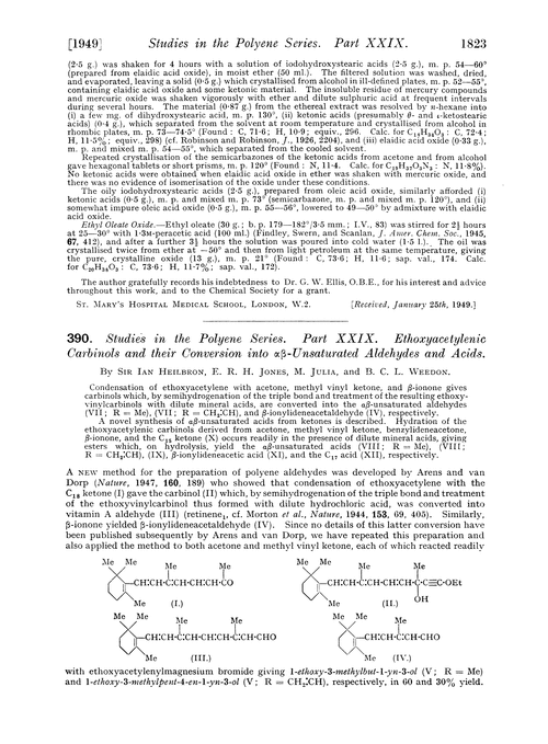 390. Studies in the polyene series. Part XXIX. Ethoxyacetylenic carbinols and their conversion into αβ-unsaturated aldehydes and acids