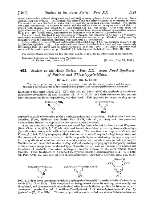 493. Studies in the azole series. Part XX. Some novel syntheses of purines and thiazolopyrimidines