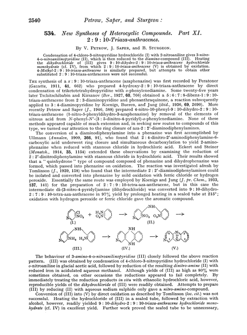 534. New syntheses of heterocyclic compounds. Part XI. 2 : 9 : 10-Triaza-anthracenes
