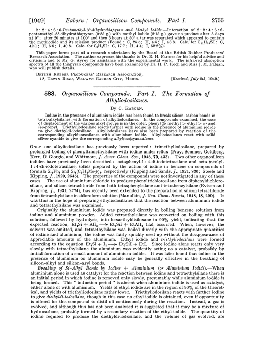 583. Organosilicon compounds. Part I. The formation of alkyliodosilanes