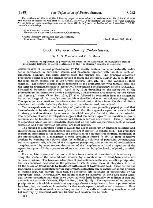 S 53. The separation of protoactinium