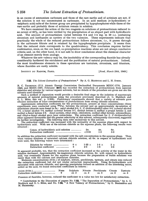 S 55. The solvent extraction of protoactinium