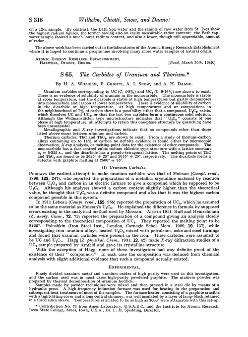 S 65. The carbides of uranium and thorium