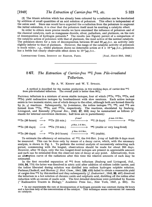S 67. The extraction of carrier-free 131I from pile-irradiated tellurium