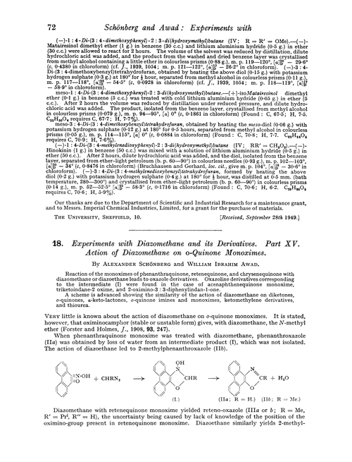 18. Experiments with diazomethane and its derivatives. Part XV. Action of diazomethane on o-quinone monoximes