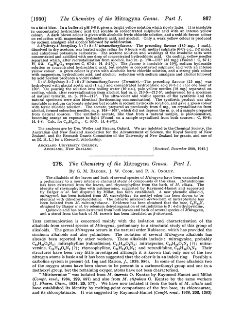 176. The chemistry of the Mitragyna genus. Part I