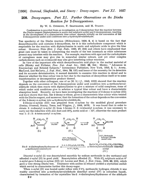 208. Deoxy-sugars. Part XI. Further observations on the Dische reaction for 2-deoxypentoses