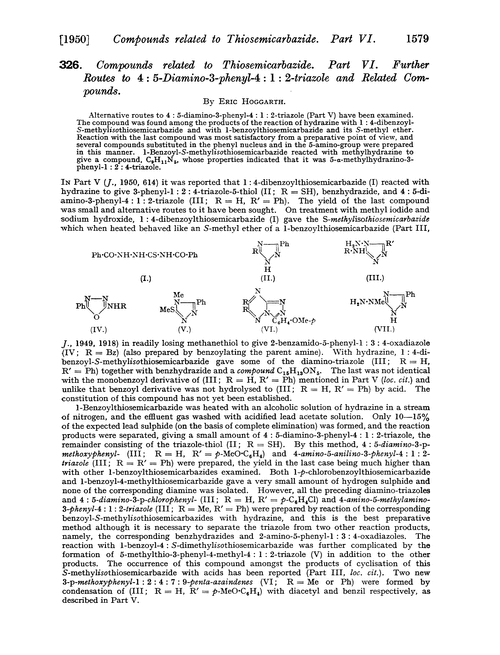 326. Compounds related to thiosemicarbazide. Part VI. Further routes to 4 : 5-diamino-3-phenyl-4 : 1 : 2-triazole and related compounds
