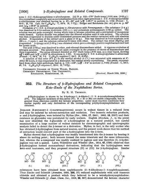 352. The structure of β-hydrojuglone and related compounds. Keto–;enols of the naphthalene series