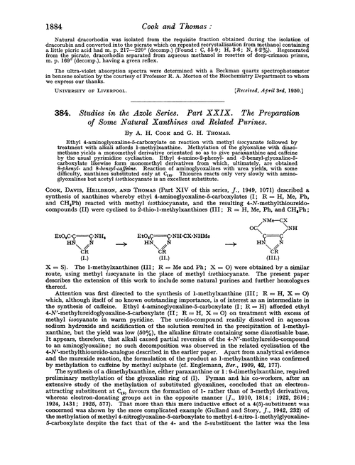 384. Studies in the azole series. Part XXIX. The preparation of some natural xanthines and related purines