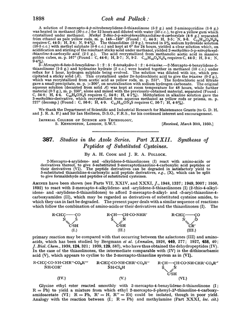387. Studies in the azole series. Part XXXII. Syntheses of peptides of substituted cysteines