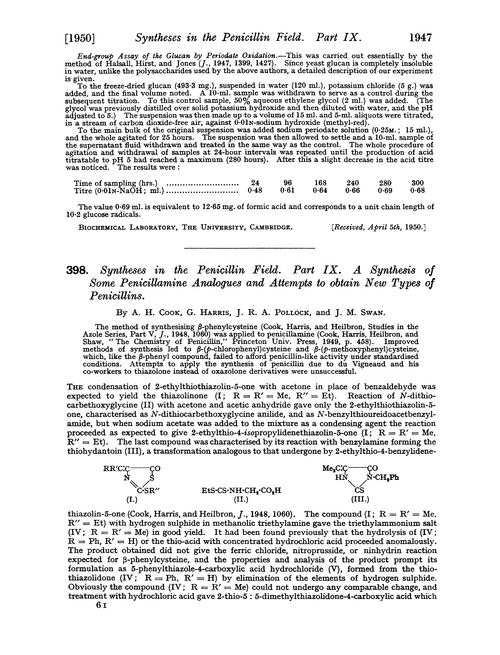 398. Syntheses in the penicillin field. Part IX. A synthesis of some penicillamine analogues and attempts to obtain new types of penicillins