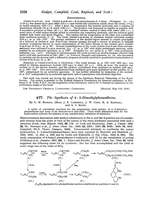 477. The synthesis of 4 : 5-dimethylphenanthrene