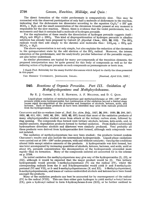 540. Reactions of organic peroxides. Part III. Oxidation of methylcyclopentane and methylcyclohexane