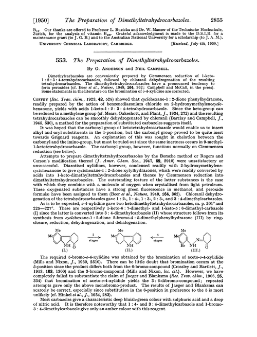 553. The preparation of dimethyltetrahydrocarbazoles