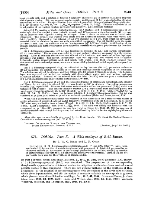 574. Dithiols. Part X. A thio-analogue of BAL-intrav