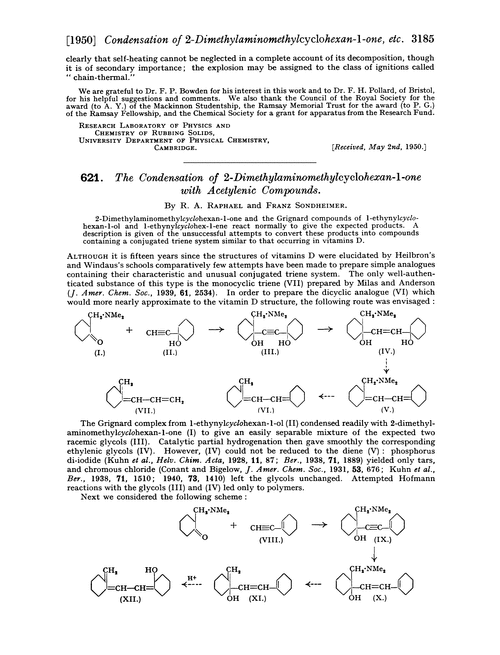 621. The condensation of 2-dimethylaminomethylcyclohexan-1-one with acetylenic compounds