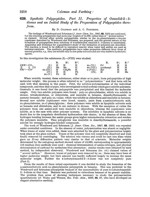 628. Synthetic polypeptides. Part II. Properties of oxazolid-2 : 5-diones and an initial study of the preparation of polypeptides there-from