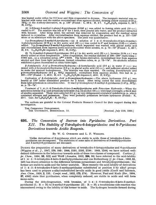 691. The conversion of sucrose into pyridazine derivatives. Part XII. The stability of tetrahydro-6-ketopyridazine and 6-pyridazone derivatives towards acidic reagents