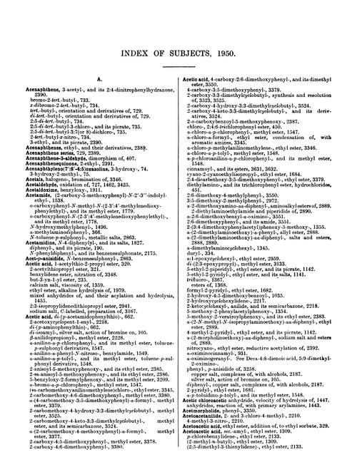 Index of subjects, 1950