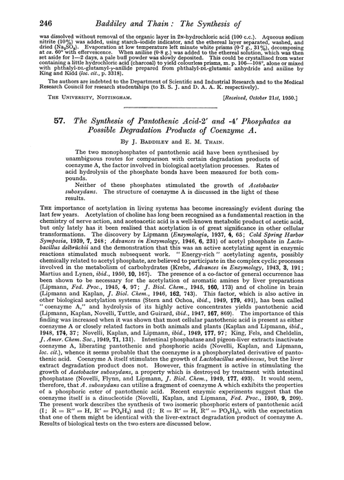57. The synthesis of pantothenic acid-2′ and -4′ phosphates as possible degradation products of coenzyme A