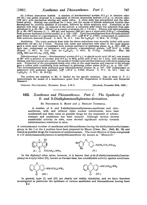 162. Xanthones and thioxanthones. Part I. The synthesis of 2- and 3-dialkylaminoalkylamino-derivatives