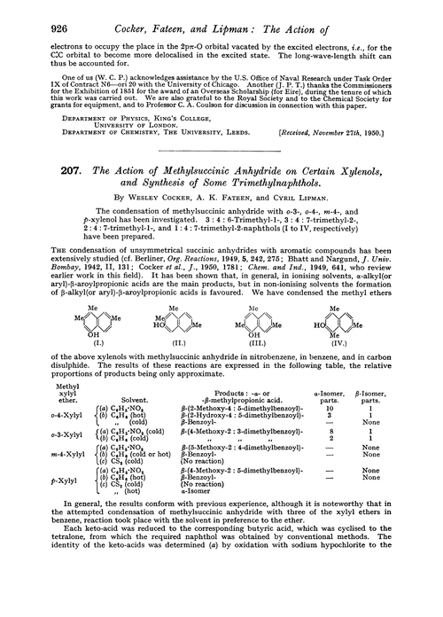 207. The action of methylsuccinic anhydride on certain xylenols, and synthesis of some trimethylnaphthols